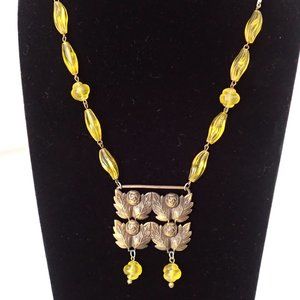 Vintage Re-Imagined Jewelry SET-Necklace and Earrings brass buckle+, twist beads